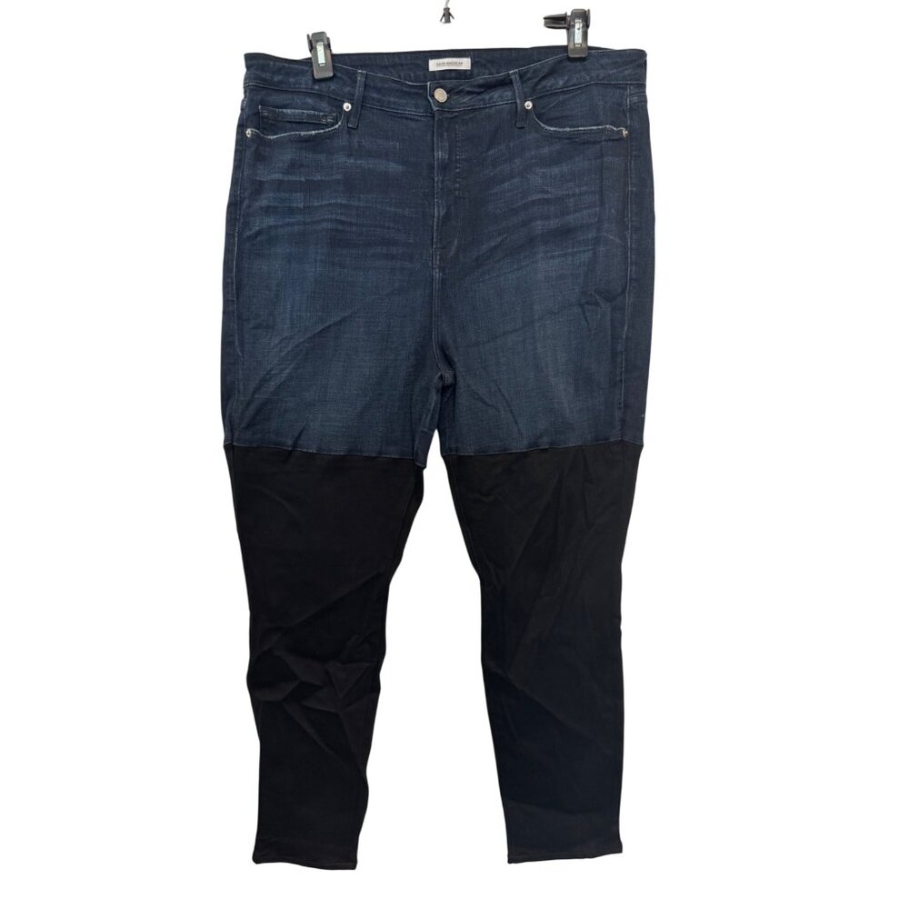 Good American Good Legs Two-Tone Denim Pants Womens Size 24 Blue Black Stretch U